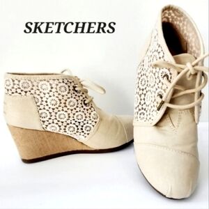 Sketchers BOB"S High Note Rocket Wedges Crochet Insert BOHO Chic Memory Foam NEW